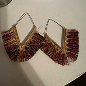 Multi Colored And Gold Tassel Earrings
